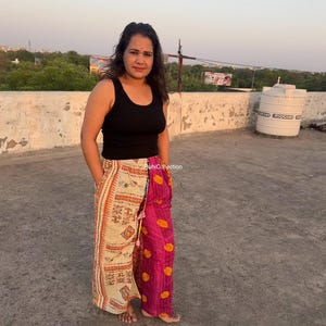 Comfort Fit Kantha Lounge Hose aus Baumwolle in Blau & Pink | Loungewear | Frauen Jogger Hose | Handgemachte Kantha Hose