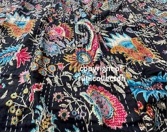 Indian Kantha Quilt Handmade Kantha Bedcover Throw Cotton Blanket Gudari Twin , Queen Kantha Quilt