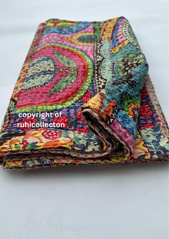 Indian Kantha Quilt Handmade Kantha Bedcover Indian Kantha Bedspread Throw Cotton Blanket Gudari Kantha Twin Queen King Size Quilt For Gifts