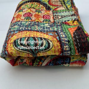 Indian Handmade Kantha Quilt Throw Paradise Printed King Size Cotton Kantha Bedspread Throw Bedcover 108x90 inch