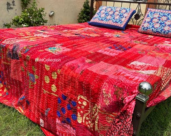 Patchwork Quilt Bohemian Kantha Quilt Handmade Vintage Silk Quilts King Size Bedding Throw Blanket Bedspread Quilting Hippie Quilts For Sale