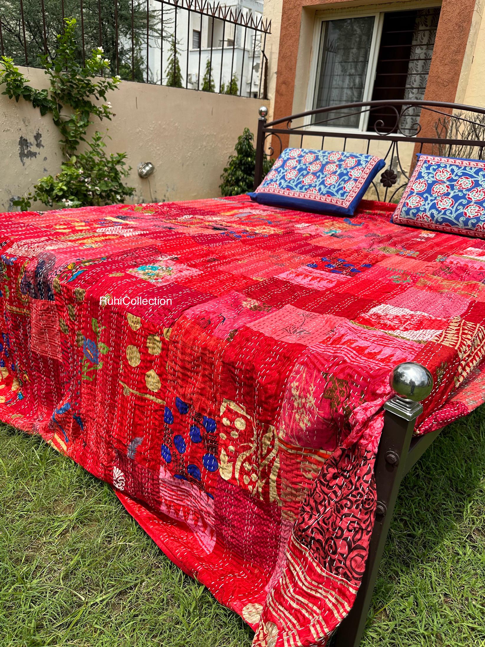 NEWLAKE コットンベッドスプレッドキルトセット リバーシブルパッチワークカバーレットセット ブルークラシックボヘミアンパターン クイーンサイズ