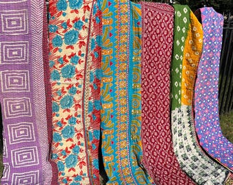 Wholesale Lot of Indian Vintage Cotton Kantha Quilts Handmade Sari Kantha Throw Blankets Sun Dance Beautiful Bohemian Bedding Blankets
