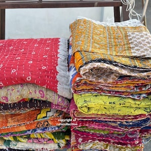 Wholesale Lot Of Indian Vintage Kantha Quilt Handmade Throw Reversible Blanket
