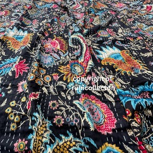 Indian Kantha Quilt Handmade Kantha Bedcover Indian Kantha Bedspread Throw Cotton Blanket Gudari Kantha King Size Indian Quilt