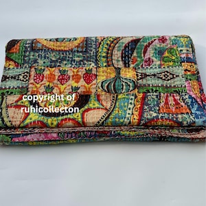 Floral Kantha Quilt Indian Handmade Throw Reversible Blanket Bedspread Cotton Fabric BOHEMIAN boho quilt chic bedding coverlets Gift For Her