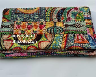 Edredón Kantha floral indio hecho a mano, manta reversible, colcha de tela de algodón, edredón bohemio, ropa de cama elegante, colchas, regalo para ella