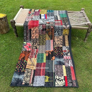 PATCHWORK KANTHA QUILT Indian Vintage Throw Blanket Cotton Bedcover Handmade Bohemian Coverlets Queen Twin size Bedspread Quilts For Sale