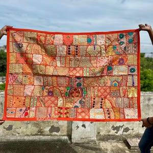 Vintage Wandbehang Stickerei Wand Kunst Wohnstil Wohnzimmer Dekor, ethnischer Vintage Banjara Wandteppich, Stammes Patchwork Wandteppich