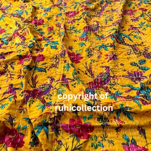 Indian Mango Kantha Quilt King Handmade Kantha Bed Cover Throw Reversible Blanket Bedding Pure Cotton Throw Bedding Set Hand Stitched Quilts