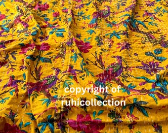 Indian Mango Kantha Quilt King Handmade Kantha Bed Cover Throw Reversible Blanket Bedding Pure Cotton Throw Bedding Set Hand Stitched Quilts