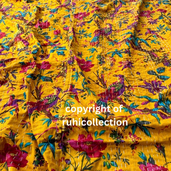 Indian Mango Kantha Quilt King Handmade Kantha Bed Cover Throw Reversible Blanket Bedding Pure Cotton Throw Bedding Set Hand Stitched Quilts