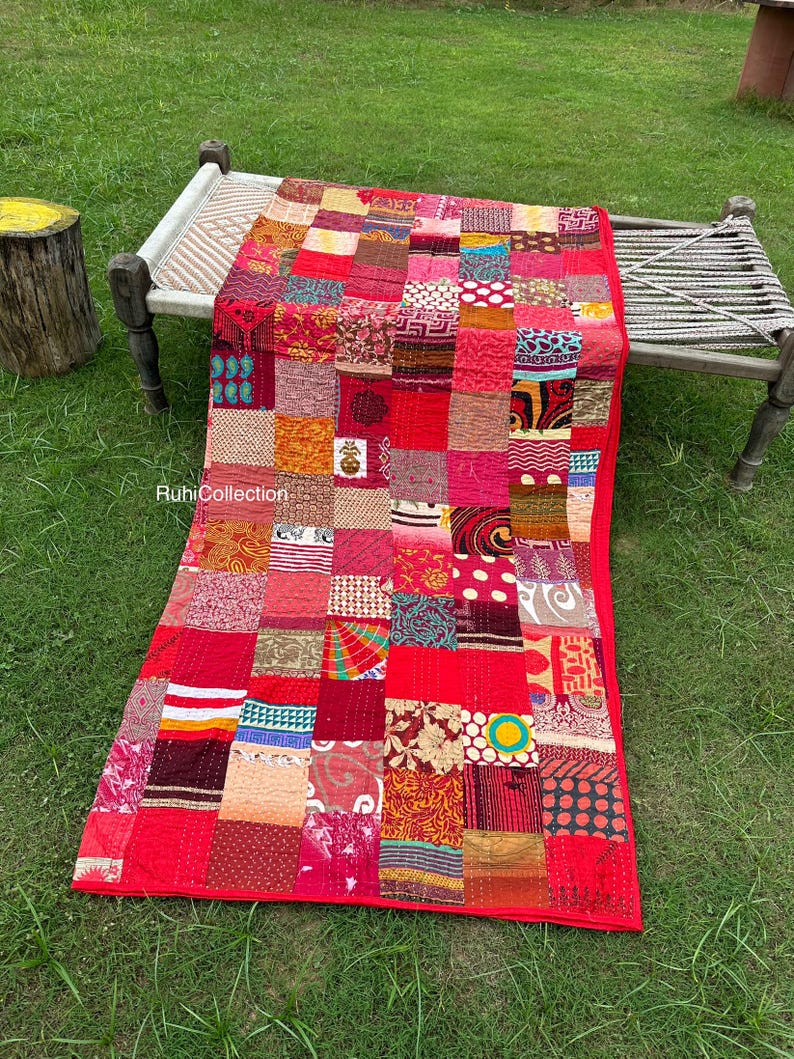 Bohemian Patchwork Quilt Kantha Quilt Handmade Vintage Quilts Queen