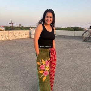 Comfort Fit Vintage Kantha Lounge Hose in Lila & Orange Geometrischem Muster | Loungewear | Frauen Jogger Hose | Handgemachte Kantha Hose