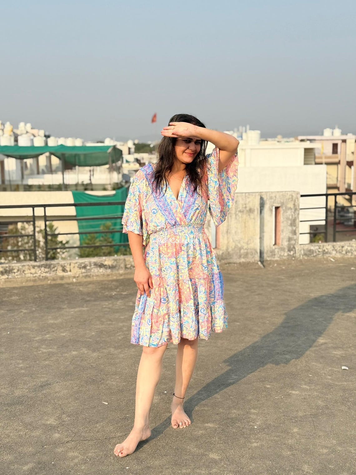 Indian Silk Dress / Casual Bohemian Halter dress / Beach Dress / boho dress / Goddess Mini Dress / Open Back Dress / Silk Mini Dress, foto 3 di 5
