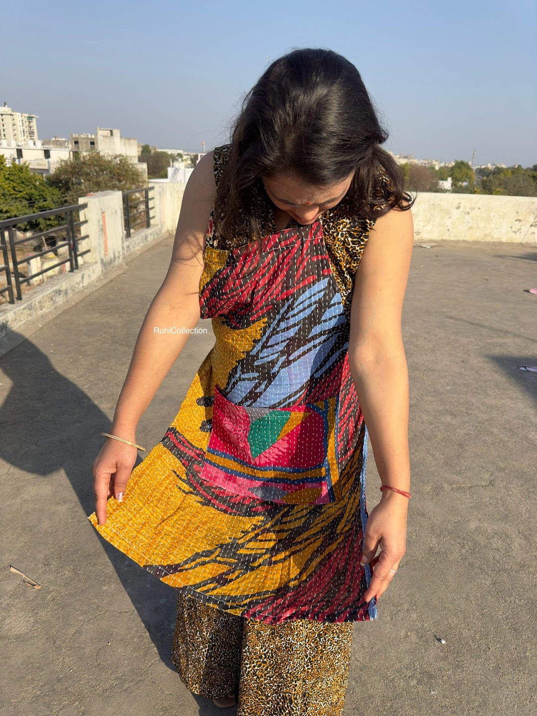 エプロン Kantha Quilt Apron Vintage Kantha Quilted Patchwork Apron, Assorted 100% Cotton