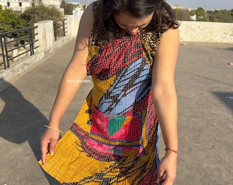 Vintage Kantha Quilted Apron: Handmade Floral Cotton Kitchen Wear