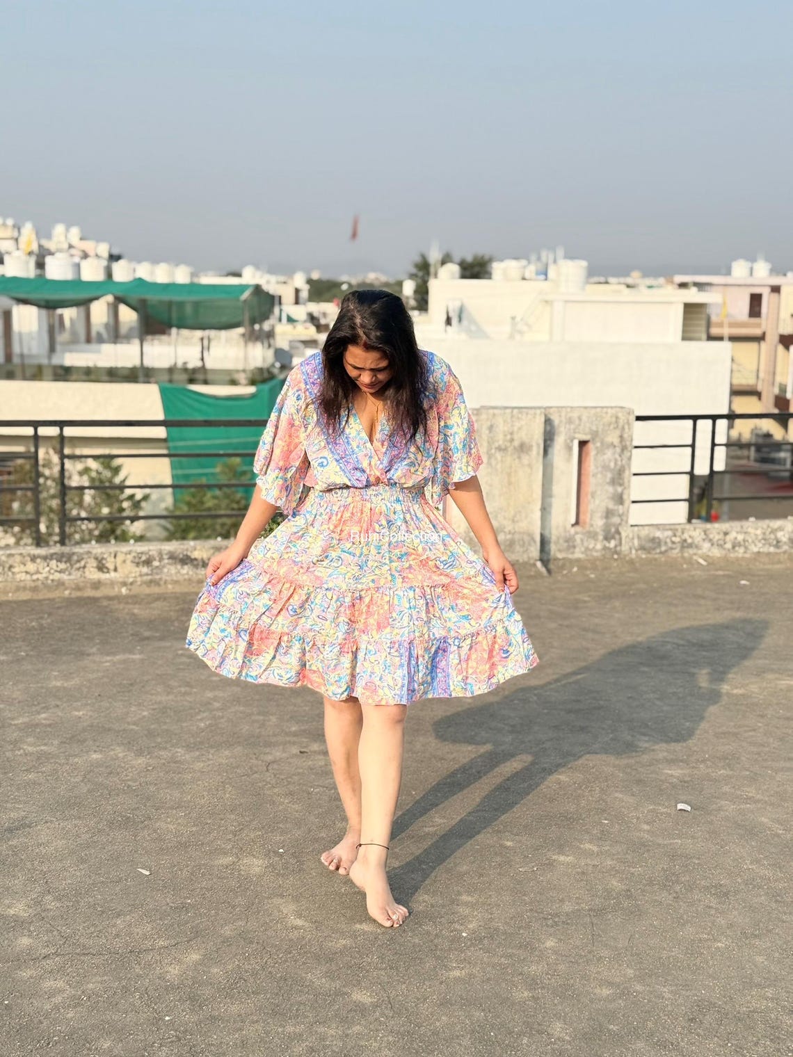 Indian Silk Dress / Casual Bohemian Halter dress / Beach Dress / boho dress / Goddess Mini Dress / Open Back Dress / Silk Mini Dress, foto 1 di 5