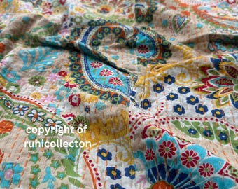 Boho Bettüberwurf Decke Baumwolle Tagesdecke Kantha Quilt