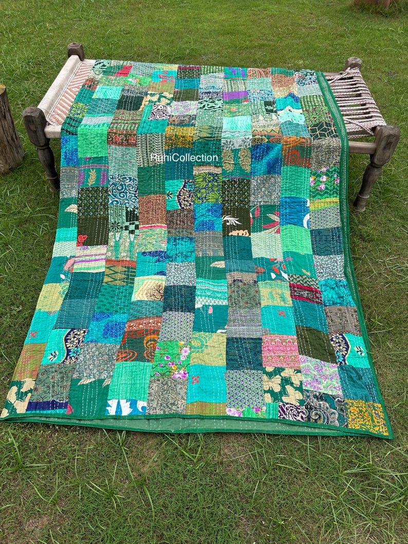 Bohemian Patchwork Quilt Kantha Quilt Handmade Vintage Quilts Queen