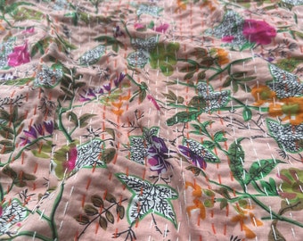 Boho Decor Indische handgefertigte Quilt Baumwolle werfen Tagesdecke Hippie genähte Tagesdecke Boho Blumenparadies Bettdecke Reversible Königin Quilt