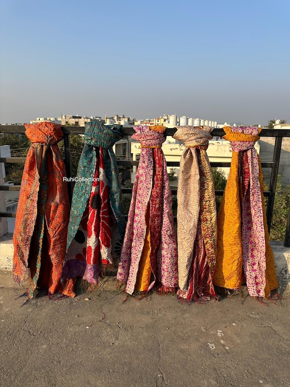 Vintage IndianCotton Scarfヴィンテージインド綿スカーフ Wholesale Lot Vintage Silk Indian Kantha Scarf Scarves Stole