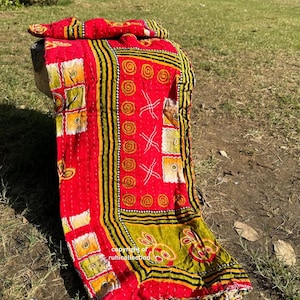 Indian Quilt Handmade Throw Reversible Blanket Bedspread Cotton Fabric Twin size Quilts for sale