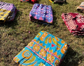 Beautiful  Lot Vintage Kantha Quilt, Sari Coverlet, Sundance Kantha Throw Recycle Fabric