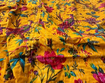 Trapunta Kantha Mango indiano King Copriletto Kantha fatto a mano Copriletto reversibile Coperta da letto in puro cotone Set di biancheria da letto Trapunte cucite a mano