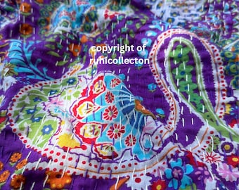 Indian Cotton Keri Printed Kantha Handmade Bedding Quilted Throw Bedspread Quilt Twin/Queen Size Bed Cover Blanket Gudri