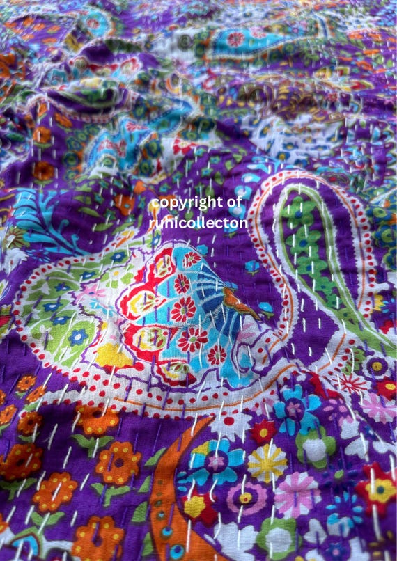 INDIEN KANTHA COUETTE Floral Imprimé Double & Reine Bloc Hiver Couvre
