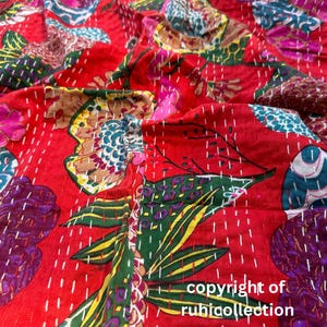 Floral Kantha Quilt Indian Handmade Throw Reversible Blanket Bedspread Cotton Fabric BOHEMIAN boho quilt chic bedding coverlets Gift For Her