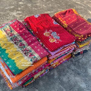 Couverture/couvre Lit En Patchwork Réversible Cousu Main Style Kantha En Coton Indien Recyclé