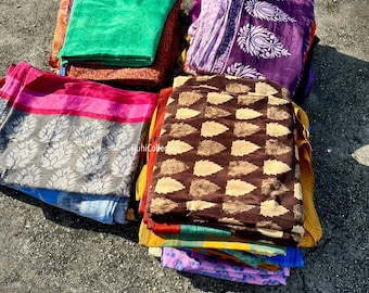 Indian Recycled silk sari , Art Silk Sari Fabric Used Bundle for Nuno felting Wholesale lot of Vintage art silk Saree Dressmaking Craft