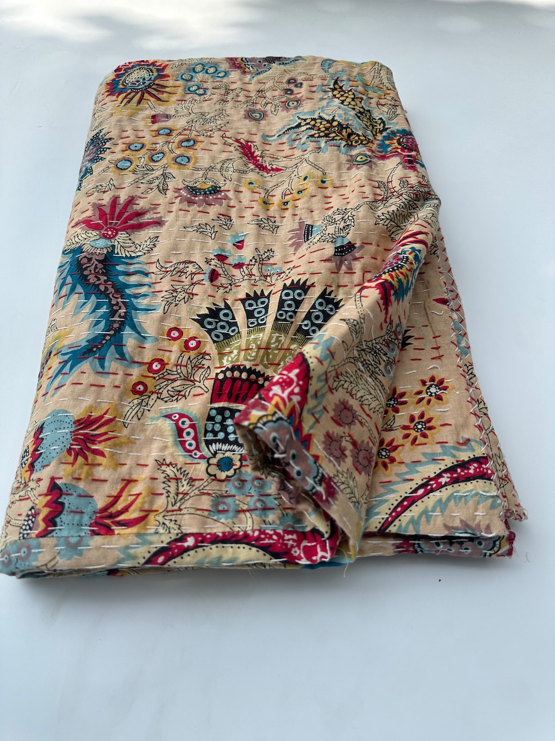 Indian Kantha Quilt Handmade Kantha Bedcover Indian Kantha Bedspread