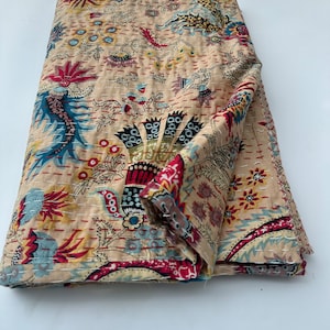 Trapunta Kantha indiana Copriletto Kantha fatto a mano Copriletto Kantha indiano Coperta in cotone Gudari Kantha Trapunta indiana king size Beige