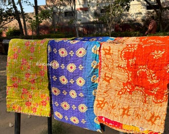 Wholesale Lots Of Cotton Vintage Kantha Throw Blankets & Quilts Reversible Bedspread Bedding Indian Bed Covers  Hand Stitched Quilted