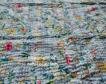 Indian Handmade Kantha Quilt Bedspread Throw Cotton Blanket Gudari Queen Bedcover And Twin Bedcover