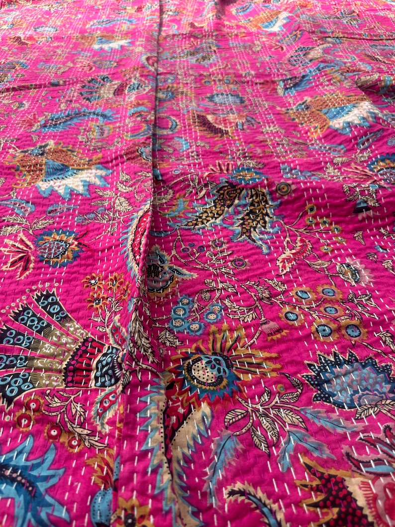 Trapunta Kantha indiana Copriletto Kantha fatto a mano Copriletto Kantha indiano Coperta in cotone Gudari Kantha Trapunta indiana king size immagine 6