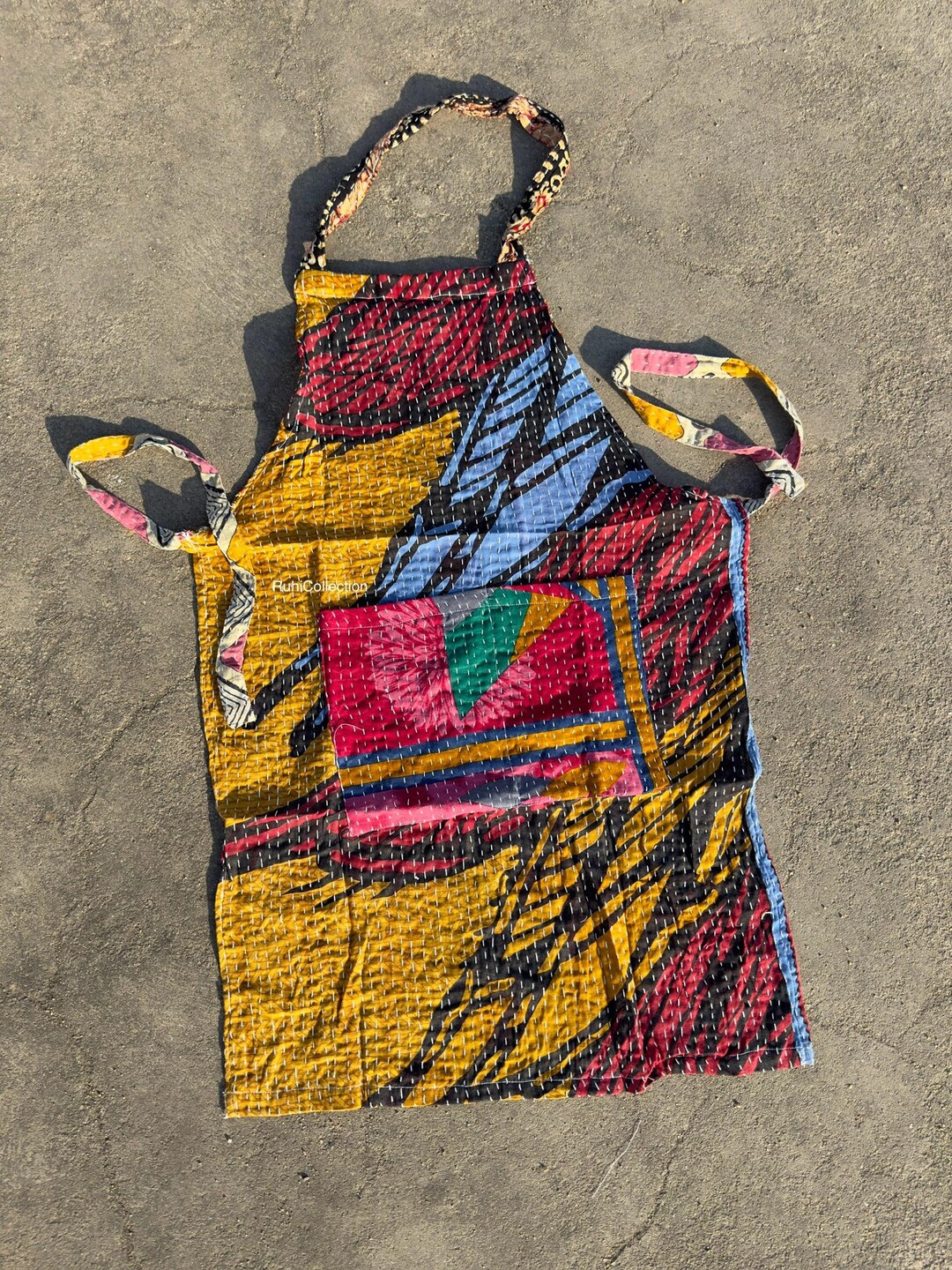 Vintage Kantha Quilted Patchwork Apron, Assorted 100% Cotton