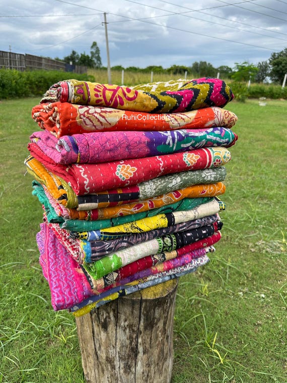 Wholesale Vintage Kantha Quilt Lot: Handmade Reversible Bohemian