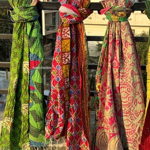 Long Patchwork Cotton Kantha Fringe Scarf
