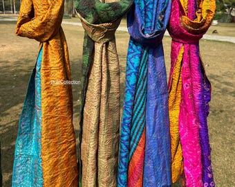Kantha stitch silk reversible scarf/wrap