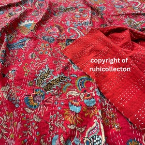 Indian Kantha Quilt Handmade Kantha Bedcover Bedding Kantha Bedspread Throw Cotton Blanket Gudari Kantha King Size Hand Stitched Sofa Quilts