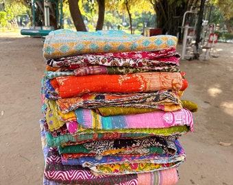 Lot de gros lot d'édredon kantha vintage indien fait main jeté couverture réversible couvre-lit coton tissu boho couette