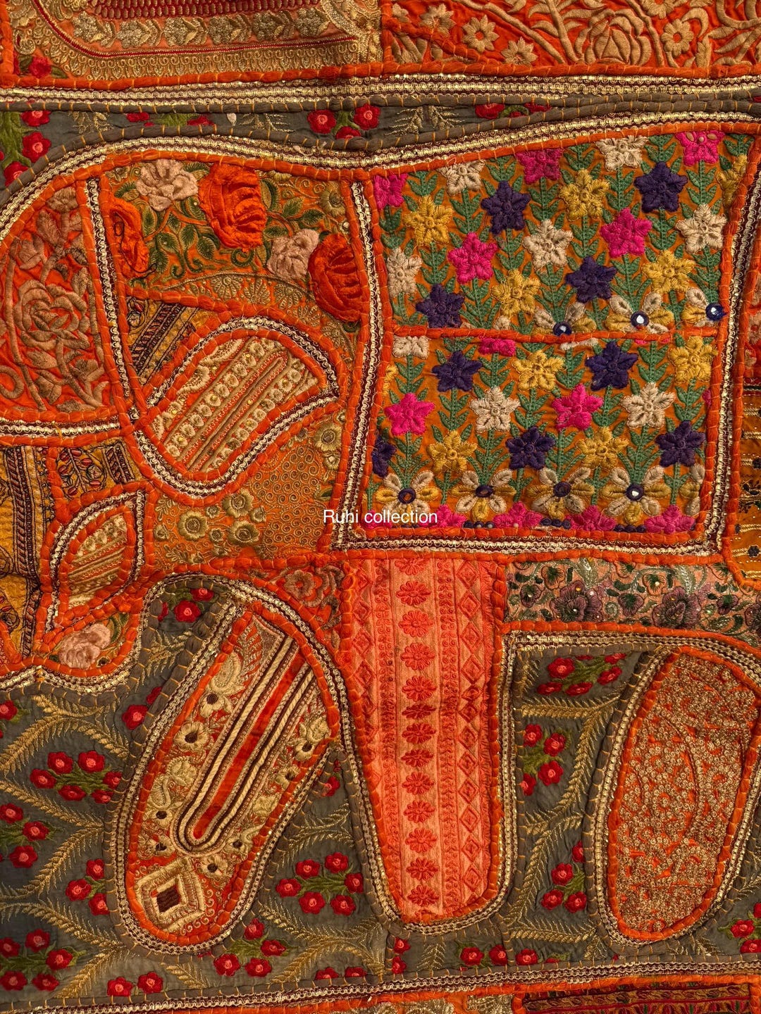 Indian Heavy Embroidered Wall Hanging Vintage Sari Zari Work Tapestry ...