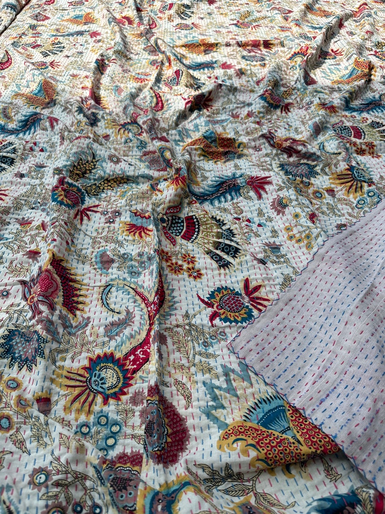 Trapunta Kantha indiana Copriletto Kantha fatto a mano Copriletto Kantha indiano Coperta in cotone Gudari Kantha Trapunta indiana king size immagine 2