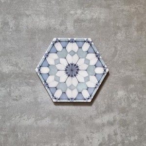 Full Tile Pattern: Medina Frost Blue, Non Slip Moroccan Patterned Wall and Floor Tiles Porcelain Cement Tiles