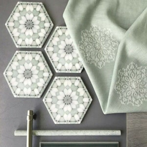 FULL TILE PATTERN: Medina Soft Green, Non-Slip Moroccan Patterned Porcelain Cement Tiles Wall and Floor Tiles image 1