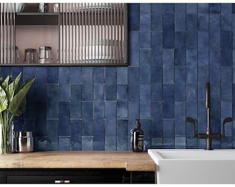 Complete Tile Pattern: Cellular Royal Blue Moroccan Handmade Style 6.5 cm x 20 cm